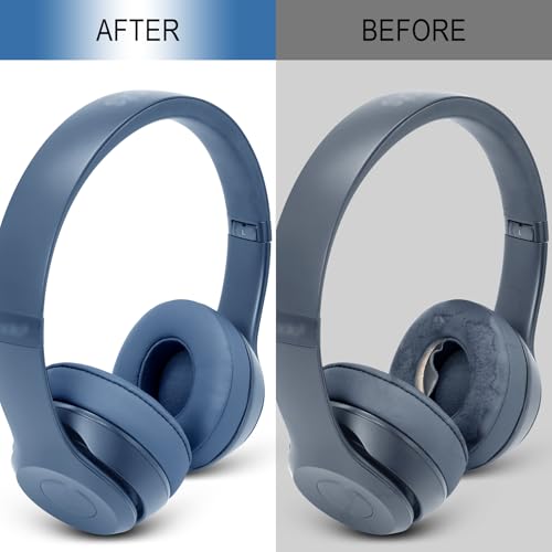 GEVO Ear Pads Replacement for Beats Solo 4 Wireless On-Ear Headphones, Earpads Ear Cushions for Solo 4 with Soft Protein Leather, Stronger Adhesive Backing (Slate Blue) - color: Slate Blue