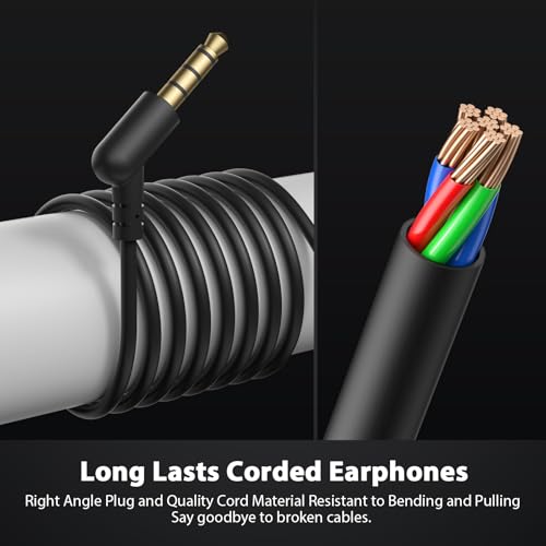 iMangoo 3.5mm Earbuds Wired Over Ear Buds with Microphone 5FT Cord Black | 3.5 mm Aux Jack Plug in Headphones Earhook Corded Earphone for Kids Women Airplane Travel School Gym Workout Running Sport