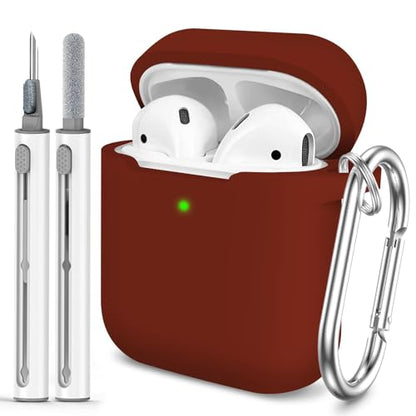 for AirPods 1/2 Case Cover,Come with Cleaner Kit,Soft Skin Silicone Case Cover with Keychain,Full Protective Case for Men and Women,Compatible with AirPods 2nd 1st Generation Case,Wine Red - color: C1-Wine Red+pen