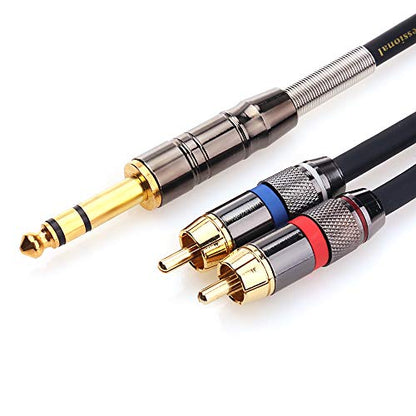 Tisino 2 RCA to 1/4" TRS Stereo Audio Y Splitter Insert Cable, 6.6 FT/2m | 1/4" TRS to 2 RCA Male Cable for Mixer, Amplifier, Home Theater, Gold-Plated Shielded OFC Breakout Cord - size: 6.6 feet