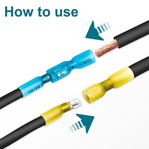 100 PCS Spade Connectors, Heat Shrink Spade Terminal 22-16 AWG - size: 22-16AWG, style: Spade Female
