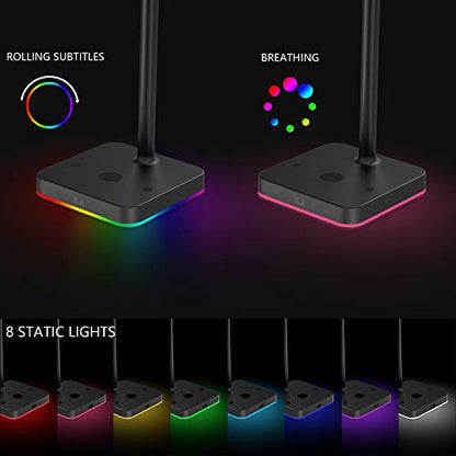 KAFRI RGB Dual Headphone Stand with Wireless Charger Desk Gaming Double Headset Holder Hanger Rack with 10W/7.5W QI Charging Pad - Suitable for Gamer Desktop Table Game Earphone - color: 3.Black-Dual