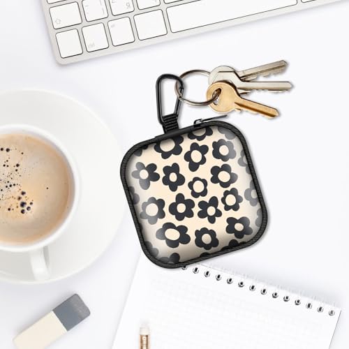 Square Data Cable Earbud Charger Coin Storage Bag Shockproof and Drop-Proof EVA Material Compatible with AirPod(Beige Groovy Flower) - color: Beige Groovy Flower