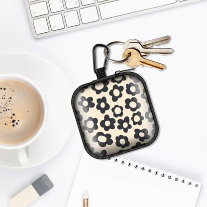 Square Data Cable Earbud Charger Coin Storage Bag Shockproof and Drop-Proof EVA Material Compatible with AirPod(Beige Groovy Flower) - color: Beige Groovy Flower