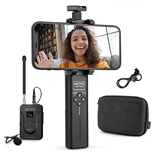 Movo WMX-7-SP VHF Wireless Lavalier Microphone System for Smartphones - Wireless Lav Mic for iPhone and Android - 16 Channel Handheld Receiver - Microphone with Wireless Audio Transmitter