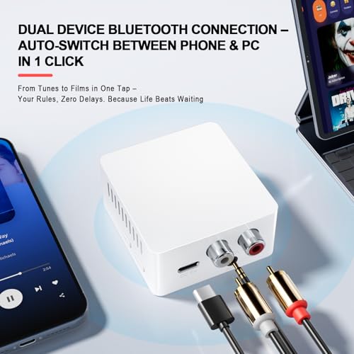 Bluetooth Receiver for Stereo, RCA & 3.5mm AUX, Wireless HiFi Adapter