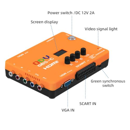 Mcbazel ODV-GBS-C RGBS/SCART/YPbPr/VGA to HDMI/VGA Scan Converter for Retro Gaming Console with US Plug - NO AV/Composite/RCA | VGA Max 60Hz