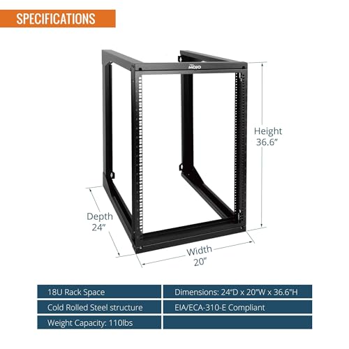 Tecmojo 18U Wall Mount Server Rack, Open Frame Network Rack for 19" Computer/AV/Data/IT/Media Equipment, 24" Depth, 16" Apart Mounting Holes, Swing Gate, Square and Tapped Holes - size: 18U/24" Depth (New)