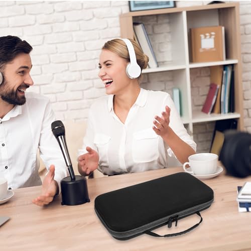 Portable Microphone Storage Bag with Dual Mic Compartment, Zippered Black Mic Carrier Case with 3pcs Orange Anti-slip Foam Set for Travel and Protection