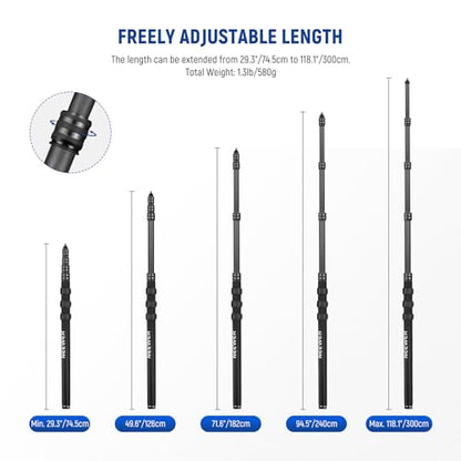 NEEWER Upgraded Microphone Boom Pole, 9.8ft/300cm, MS-300CB (Black) | Telescopic Carbon Fiber Mic Boom Arm, 5 Sections, 1/4" 3/8" 5/8" Screw Adapters, Cable Straps, Shoulder Strap, Storage Bag - style: MS-300CB