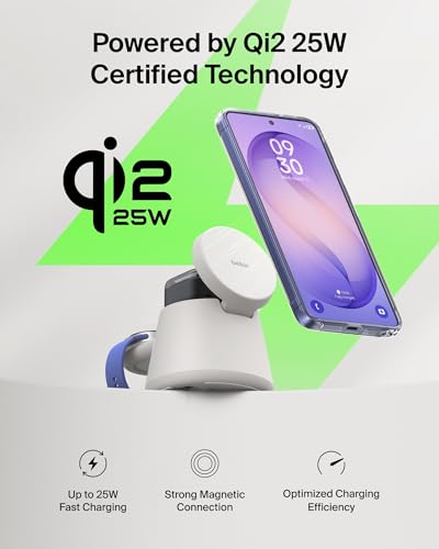 Belkin Qi2.2 25W Magnetic Wireless Charging Station, 3 in 1 Samsung Charger | Fast Charging, MagSafe Compatible, Samsung Galaxy S26, Android Charger, Pixel 10, iPhone 17/16/15, Apple Watch, AirPods - color: Sand