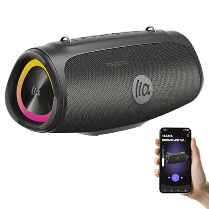 TAZATA Outdoor Bluetooth Speakers, 90W Portable Bluetooth Speaker with Bass | 95dB Large Subwoofer, IPX7 Waterproof, BT 5.3,20H / 6EQ / USB-C / Audio AUX / USB, Wireless Speaker for Party Beach Pool - color: MINI-black
