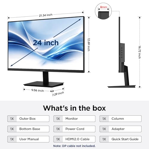 KOORUI 24 inch Computer Monitor, 144Hz FHD VA for Study, Work & Play | Adaptive Sync, 4000:1 Contrast Ratio, 125% sRGB, TÜV Eye Care, HDMI/VGA, VESA & Tilt for Study, Home Office and Play - size: 24.1