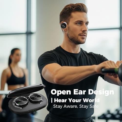 Micool Open-Ear Headphones Bluetooth V5.3, On Ear Headphones Wireless with Earhooks, Ear Clip On Earphones, Sports Headset Bluetooth with 4 Microphones, Noise Cancelling/Long Battery Life