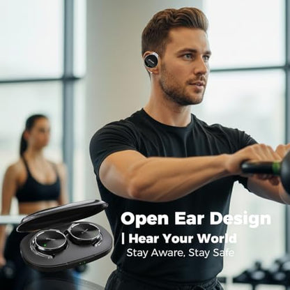 Micool Open-Ear Headphones Bluetooth V5.3, On Ear Headphones Wireless with Earhooks, Ear Clip On Earphones, Sports Headset Bluetooth with 4 Microphones, Noise Cancelling/Long Battery Life