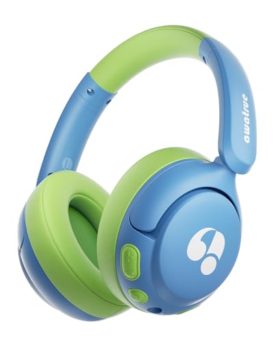 awatrue Kids Bluetooth Headphones, 85dB Volume Limiter, Blue Green HK02 | Foldable Wireless, Bluetooth 5.4, 75H Playtime, Built-in Mic, for iPad & Travel - color: Blue-Green