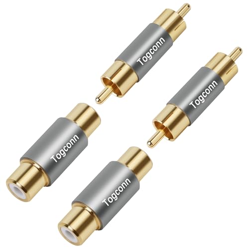 Gold Plated RCA Adapter 4 Pack, 2x RCA Female to Female & 2x RCA male to male Barrel Audio Video Connector Coupler Extender,Compatible with HDTV, Speaker, Amplifier, Car Audio, Radio,Subwoofer - color: Male to Male & Female to Female, size: 4 Pack