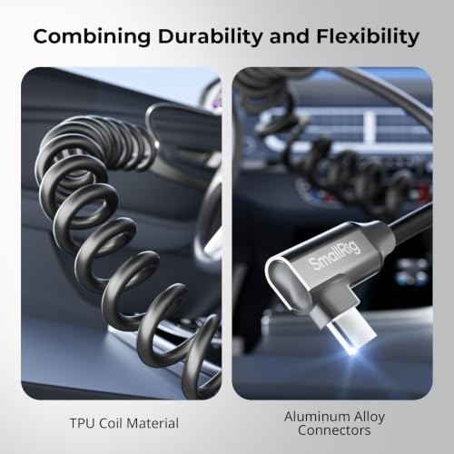 SmallRig USB C to USB C Coiled Data Cable (Straight to Angled), 240W PD 3.1 Fast Charging Cable, USB 2.0 Data Transfer, TPU Coiled Design, Aluminum Alloy Shell for iPhone, Laptops, Tablets & More-5730 - size: 240W / 1.15FT-4.92FT, style: Straight to Angle