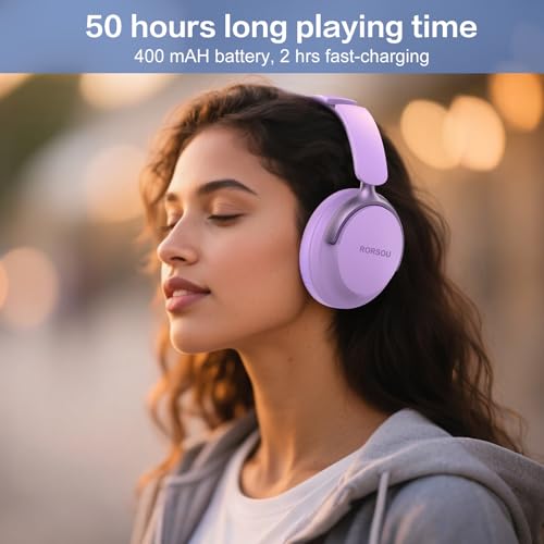 B8 Bluetooth Headphones Over Ear, 6 EQ Music Modes and 50H Playtime Deep Bass Wireless Headphones with Mic, Lightweight Folding HiFi Stereo Headset for iPad/Travel/Tablet/PC/Home Purple - color: Purple