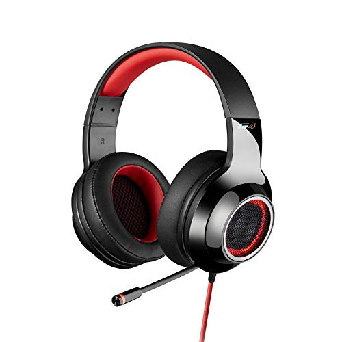 Edifier G4 USB Gaming Headset with Virtual 7.1 Surround Sound, Retractable Boom Microphone, LED Lights Mesh Open Back Adjustable Video Games for PC, Laptop, desktops - Red