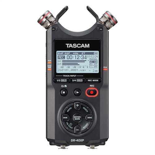 TASCAM DR-40XP 4-Channel 32-Bit Float Portable Handheld Field Recorder and USB-C Audio Interface — With 2 XLR/TRS Inputs and Adjustable Mics for Music, Audio for Video and Interviews