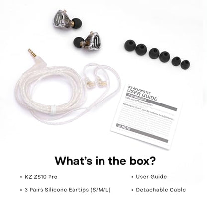 Linsoul KZ ZS10 Pro, 4BA+1DD 5 Driver in Ear Monitor, HiFi Wired Earbuds, Gaming Earbuds, Hybrid IEM Earphones with Stainless Steel Faceplate, Detachable Cable for Musician(Without Mic, Black) - color: Black, style: Without Mic