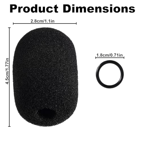 5 Sets Microphone Foam Covers for, High-Density Windscreen Pop Filter Sponge Replacement Headset Mic Covers with Rubber O-Rings for Aviation X A10 A20 A30 (Black)