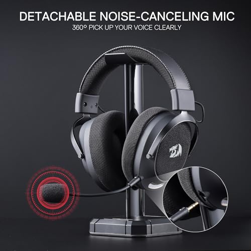 Redragon H858 3-Mode Wireless Gaming Headset, 7.1 Surround Sound, 53 mm Drivers, Memory Foam Ear Pads, Detachable Noise-canceling Microphone, Over-Ear Headphones Works for Mobile, PC/PS5/NS - color: Gray