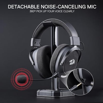 Redragon H858 3-Mode Wireless Gaming Headset, 7.1 Surround Sound, 53 mm Drivers, Memory Foam Ear Pads, Detachable Noise-canceling Microphone, Over-Ear Headphones Works for Mobile, PC/PS5/NS - color: Gray