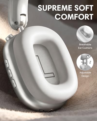 Wentronic Y02 Active Noise Cancelling Wireless Headphones, Silver | Over-Ear, Bluetooth, 60H Playtime,Crystal Clear Calls, Hi-Res Audio, Big Bass, Foldable Lightweight for Travel Home Office - color: Silver