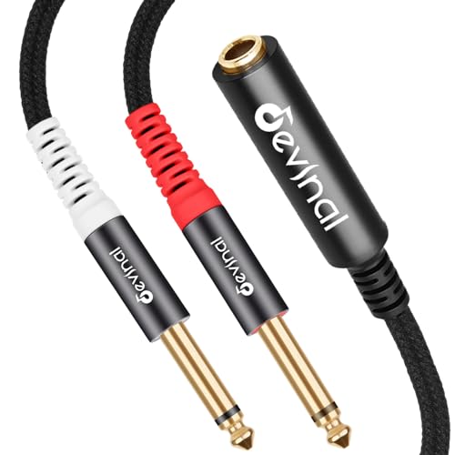 TRS to Dual TS Breakout Cable - 1/4" Female Stereo to Dual 6.35mm TS Male Adapter & 6.35mm Female to 2 x 1/4" Mono Y Splitter - 1 ft - color: Black 1/4" TRS Female to Dual 1/4" TS Male 1 Foot