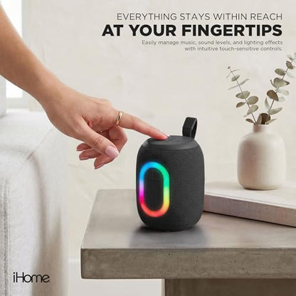 iHome Quest Wireless Portable Bluetooth Speaker with RGB Light | Water-Resistant, Built-In Carry Strap, TWS Pairing, Rechargeable Battery, USB-C Cable Included, True Stereo, Bluetooth 5.3 - color: Black