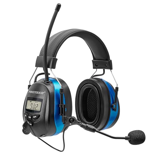 AM FM Radio Hearing Protection Earmuff, Bluetooth 5.4, 30SNR | Rechargeable Hearing Protectors with Gel Earpads, Headphones for Lawn Mowing, Construction, Chainsaw, Landscaping - color: Am/Fm + Bluetooth + Microphone-blue