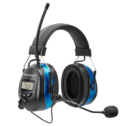 AM FM Radio Hearing Protection Earmuff, Bluetooth 5.4, 30SNR | Rechargeable Hearing Protectors with Gel Earpads, Headphones for Lawn Mowing, Construction, Chainsaw, Landscaping - color: Am/Fm + Bluetooth + Microphone-blue
