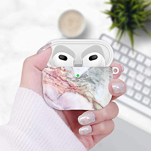 Compatible with Airpods 3rd Generation Case - Wonjury Protective Hard Compatible with Airpods 3 Case Cover with Cleaner Kit Women Girls Keychain, Lavender Marble - color: Lavender Marble