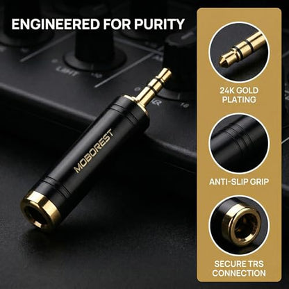 MOBOREST 3.5mm Male to 1/4'' Female Stereo Audio Headphone Adapter, 1-Black | 1/8" Plug to 1/4'' (6.35mm) Jack Adapter, Pure Copper Gold-Plated Connector for Amp, Guitar, Piano, keyboard, Home Theater - color: BLACK-1PCS
