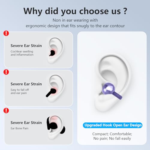 Open Ear Bone conduction Headphones Bluetooth 5.4 Wireless Clip On Earbuds with Digital Display Charging Case 40 Hours Playtime Sport Earphones Built-in Mic IPX7 Waterproof for Running Fitness Purple - color: Purple