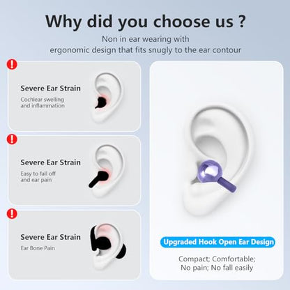 Open Ear Bone conduction Headphones Bluetooth 5.4 Wireless Clip On Earbuds with Digital Display Charging Case 40 Hours Playtime Sport Earphones Built-in Mic IPX7 Waterproof for Running Fitness Purple - color: Purple