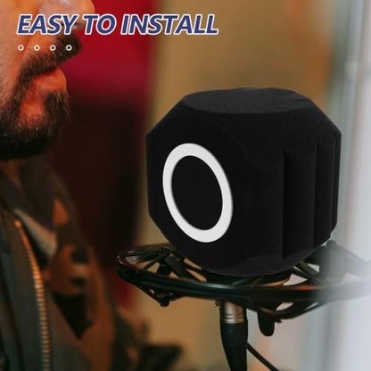 LABRIMP Professional Microphone Wind Shield Isolation Ball with Acoustic Foam for Comprehensive Noise Reduction and Allround Isolation, Black Plastic and Sponge Material, for Voiceover