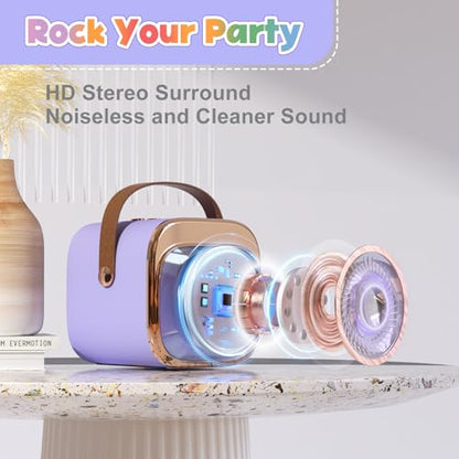 FLUESTON Mini Karaoke Machine for Kids Adults, Portable Bluetooth Speaker with Wireless Microphone, Birthday Kids Gifts Toys for Girls Ages 3, 4, 5, 6, 7, 8, 9,10,11,12+ Years Old - color: Purple 1 Mic