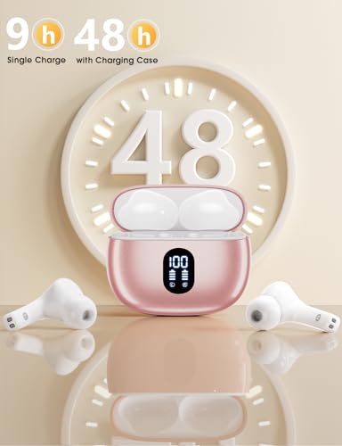 Wireless Earbuds, Hi-Fi Deep Bass Ear Buds, 48H Playtime In-Ear Headphones - color: Rose Pink