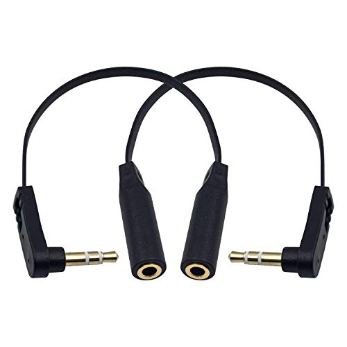 Poyiccot 3.5mm Headphone Extension Cable, 2-Pack 3.5mm Aux Extension Cable, Flat Right Angle 1/8 inch Male to Female Audio Stereo Short Cable for Phones, Speakers,PS4 Headset & More, 6.8inch