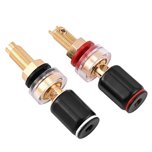 Welding Copper Terminal, 2 Pcs Copper Binding Post Terminal Black and Red 4mm Banana Plug Binding Post for Speaker