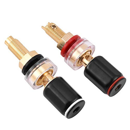 Welding Copper Terminal, 2 Pcs Copper Binding Post Terminal Black and Red 4mm Banana Plug Binding Post for Speaker