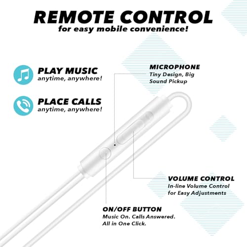Wired Earbuds with Microphone, 3.5mm in‑Ear Headphones with Inline Volume Control, Plug‑in Earphones for Laptops, Tablets, and Phones – White - size: Pack of 1