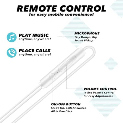 Wired Earbuds with Microphone, 3.5mm in‑Ear Headphones with Inline Volume Control, Plug‑in Earphones for Laptops, Tablets, and Phones – White - size: Pack of 1