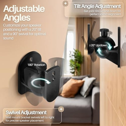 TNP Universal Satellite Speaker Wall Mount Bracket Ceiling Mount Clamp with Adjustable Swivel and Tilt Angle Rotation for Home Theater Surround Sound System Satellite Speakers - 4 Pack, Black - color: Black, size: 4 Pack