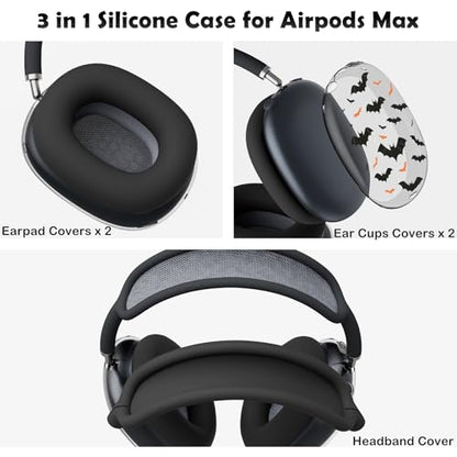 for AirPods Max Headphones Halloween Ear Covers for AirPods Max 2 | Cool Bat Clear Ear Cups Cover | Black Silicone Ear Pad Case Headband Cover for Apple AirPods Max 2/1 (2026/2024/2020) - color: Bat A/Black