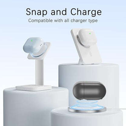RFUNGUANGO AirPods 4 Case with Magnetic Lid Phone Stand, Grey | Compatible with AirPods Pro 4th Generation, Wireless Charging Compatible with Cleaning Kit & Lanyard - color: WCW-Grey, size: AirPods 4 Case