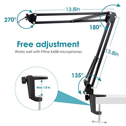 Microphone Boom Arm with Cable Management – Adjustable Scissor Mic Stand Compatible with Fifine K669B/K670/K683A/K658/K688, AmpliGame A6V/A8, AM8 & Other USB/XLR Microphones by YOUSHARES